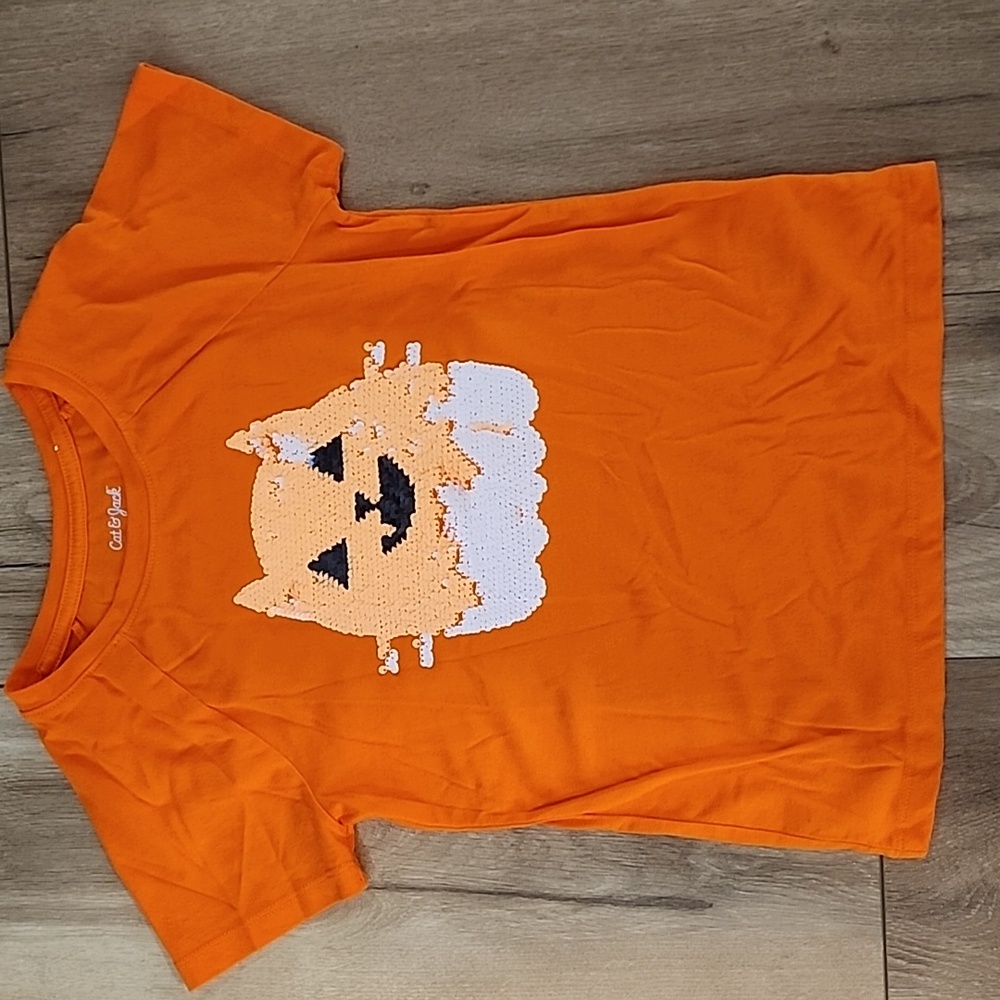 Cat & Jack Orange Kids T-Shirt with Sequin Cat Graphic